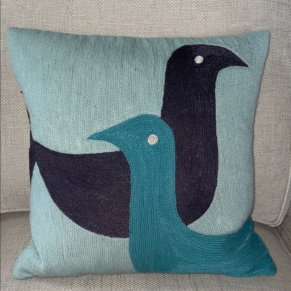 Jonathan Adler Mid Century Danish Bird Embroidered Throw Pillow w/Feather Insert - Picture 2 of 6